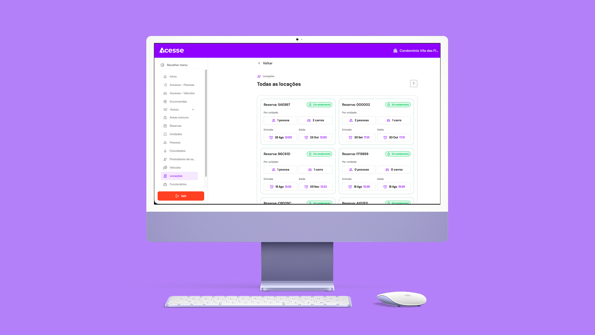 Acesse web dashboard showing reservation management on a desktop monitor