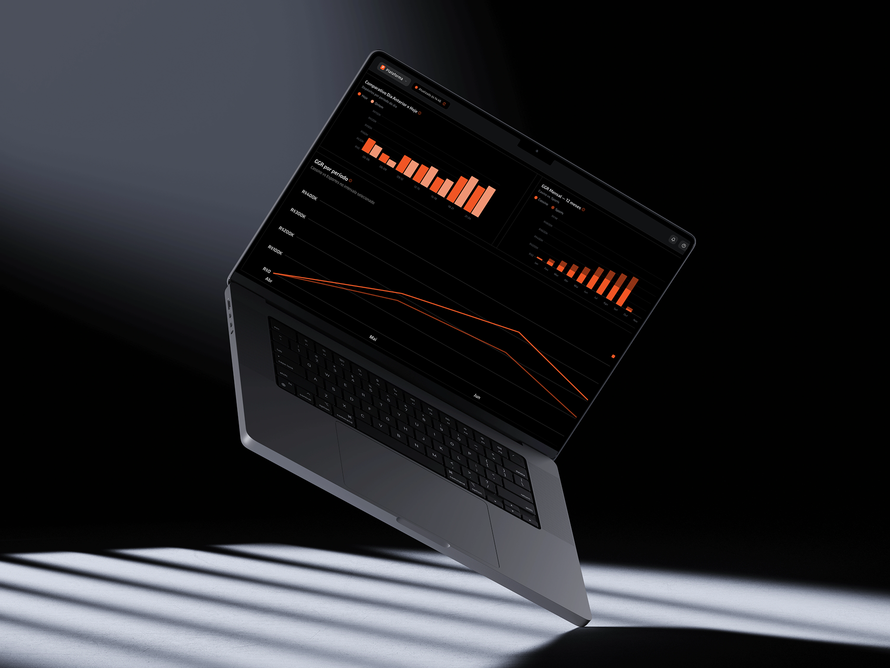 Atlas laptop showing casino results and performance comparisons